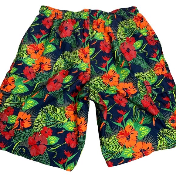 Rugby University Board Shorts Swim Trunks M Blue Floral Pockets Mesh Lining - Picture 3 of 5